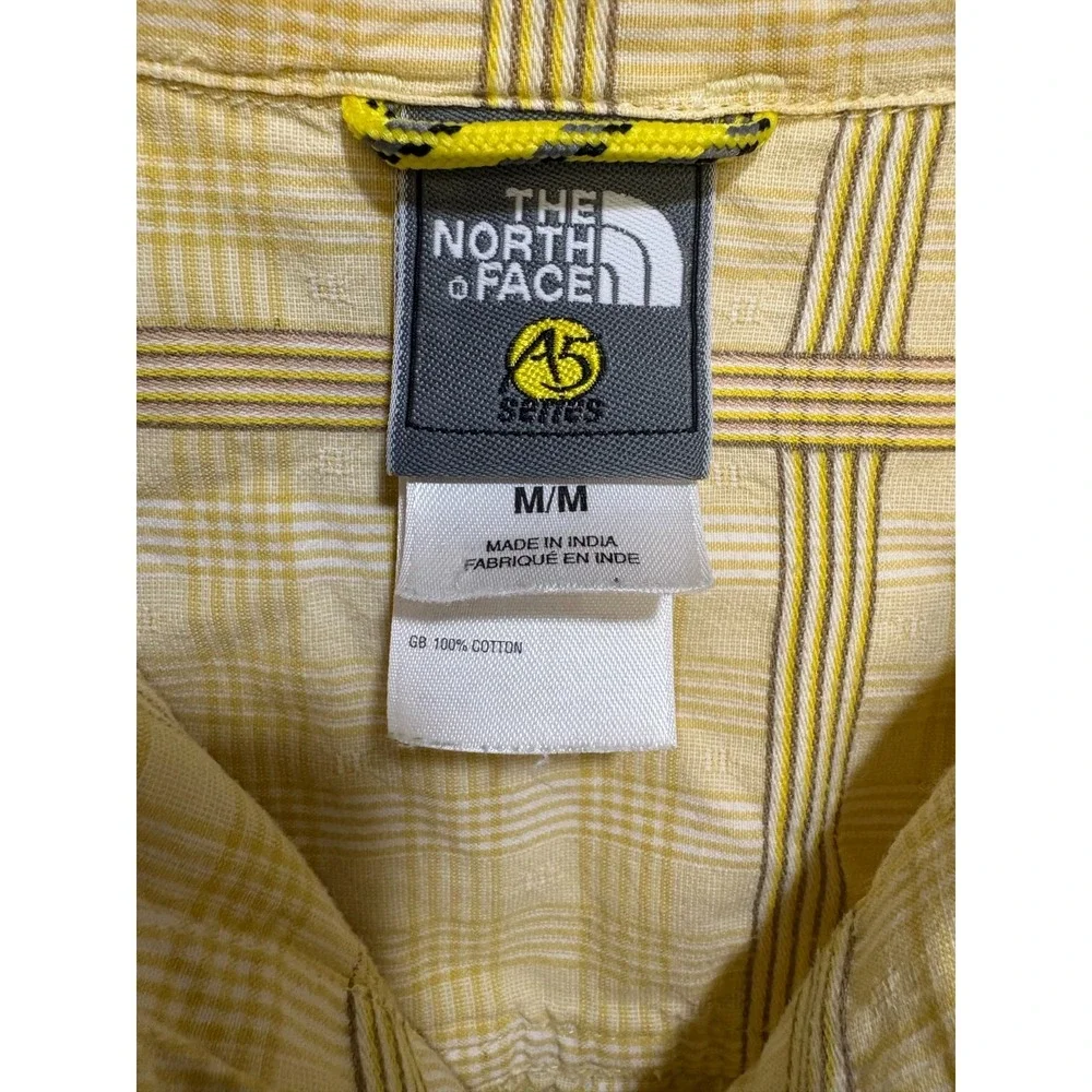 North Face A5 Series Button Shirt‎ Mens Yellow Plaid Cotton Short Sleeve Medium